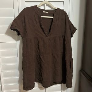 Brown linen shift dress